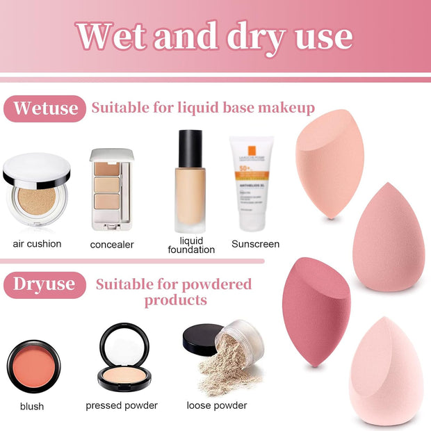 Makeup Sponge, 8 Pcs Beauty Makeup Sponge Blender, Mini Blender Sponges for Liquid, Creams, Powders (Pink)