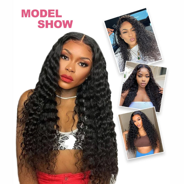 Burmese Curly Human Hair Bundles #1B Natural Color Wavy Mink Hair and 5*5 Transparent Closure For Women