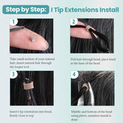 I-tip Premium Hair extensions Natural Black Straight