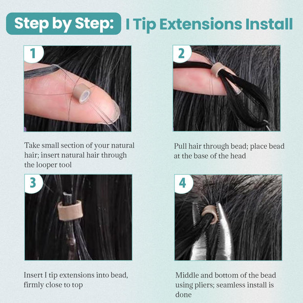 I-tip Premium Hair extensions Natural Black Straight