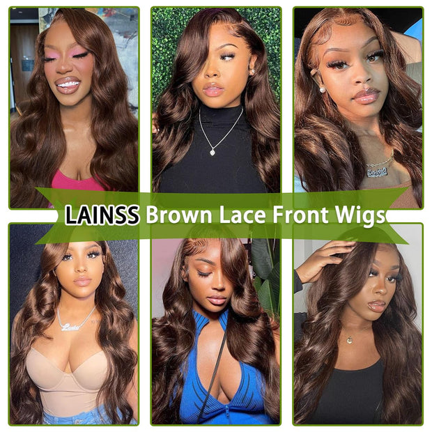 13x4 Lace color #4 Body wave wig full lace frontal wig Chocolate Brown 100 virgin Human Hair