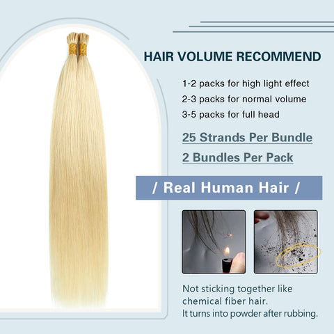 I Tip Premium 613 Blonde Straight Hair Extensions Quality 100 Human Hair