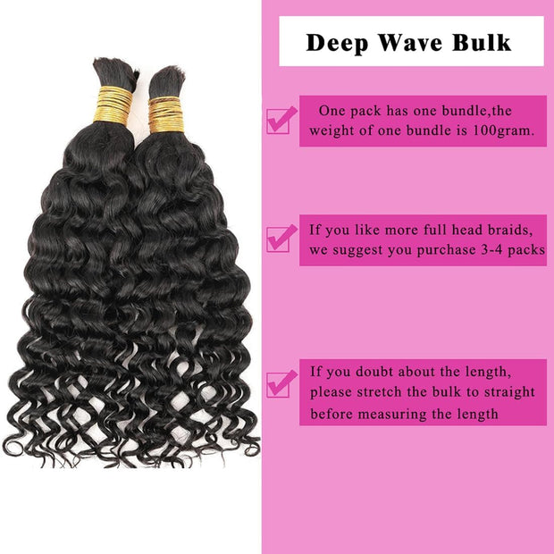 Natural color Human BOHO Braiding Hair Water Wave Bulk hair Best Quality Mink hair extensions 100g/bundle (Copy) (Copy) (Copy) (Copy)