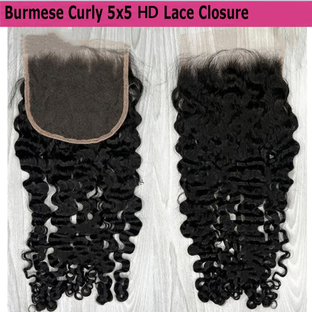5x5HD Lace Closure Burmese Curl Natural Color Human Hair