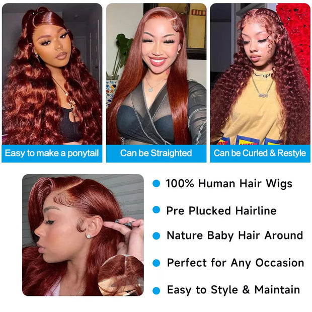 13x4 Lace Reddish Brown Body Wave Wigs #33 Color 200 Density 100 Human Hair Wig