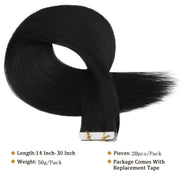Tape In Hair Extensions Human Hair 50g Straight Black and Dark Brown Color With Replacement Tapes 20 Pcs, Remover