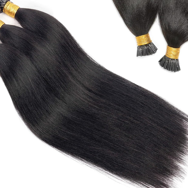 I-tip Premium Hair extensions Natural Black Straight