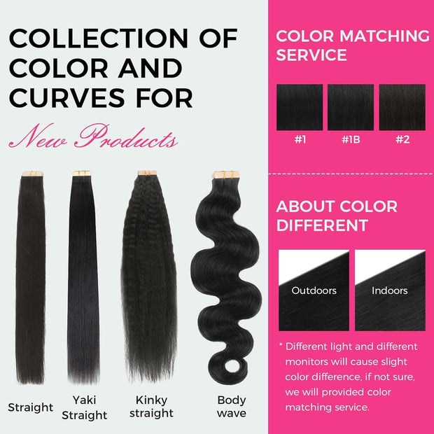 Tape-in Premium Human Hair Natural Color Kinky Straight - 20Pcs/Pack