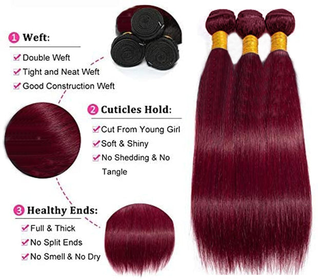 Burgundy Straight 100% Virgin Hair