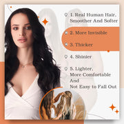 Tape In Hair Extensions Human Hair 50g Straight Black and Dark Brown Color With Replacement Tapes 20 Pcs, Remover