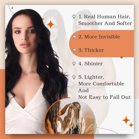 Tape In Hair Extensions Human Hair 50g Straight Black and Dark Brown Color With Replacement Tapes 20 Pcs, Remover