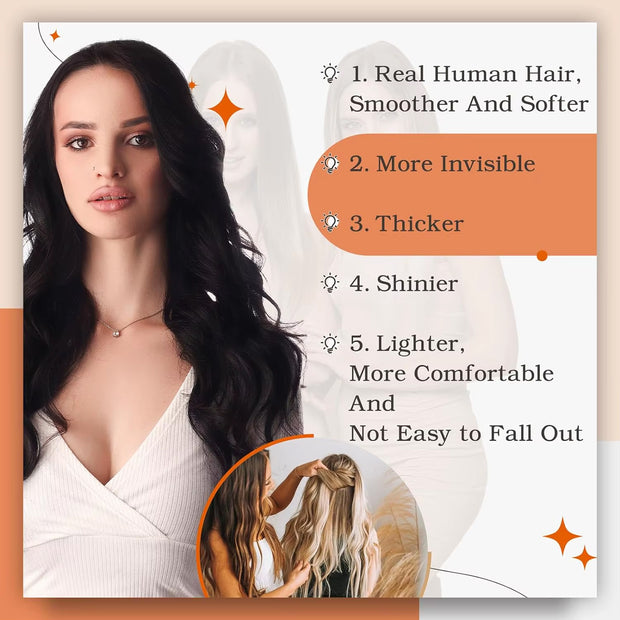 Tape In Hair Extensions Human Hair 50g Straight Black and Dark Brown Color With Replacement Tapes 20 Pcs, Remover