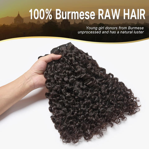 Burmese Curly Human Hair Bundles #1B Natural Color Wavy Mink Hair and 5*5 Transparent Closure For Women