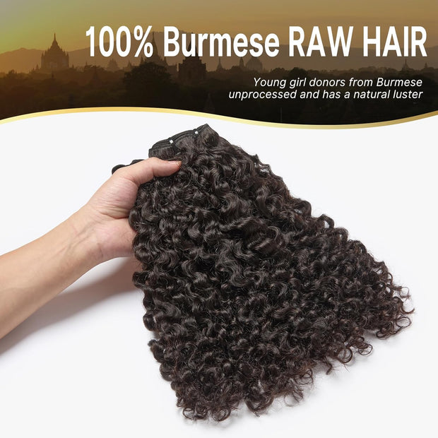 Burmese Curly Human Hair Bundles #1B Natural Color Wavy Mink Hair and 5*5 Transparent Closure For Women