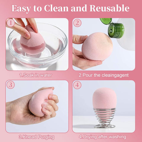 Makeup Sponge, 8 Pcs Beauty Makeup Sponge Blender, Mini Blender Sponges for Liquid, Creams, Powders (Pink)