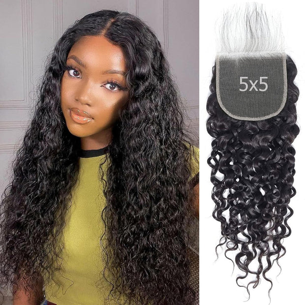 5x5HD Lace Closure Water Wave Brazilian Natural Virgin Remy Human Hair