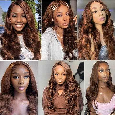 13x4 Lace Frontal Wig  Body Wave Color #4 Human Hair 180 Density 100 human virgin hair Chocolate Brown