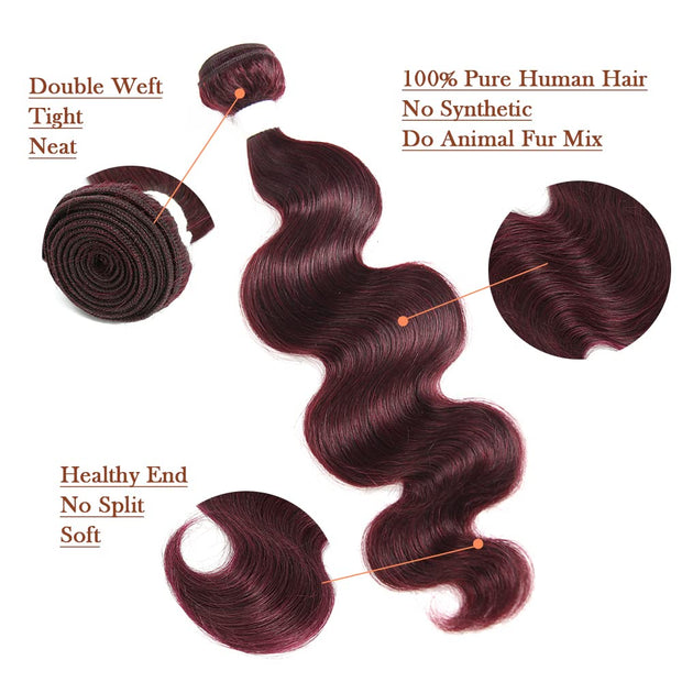 Ustar Basics Burgundy Color Human Hair Body Wave 1 3 4 Bundles