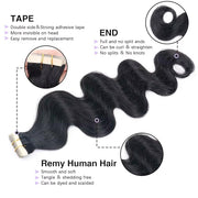 Tape In Hair Extensions Human Hair 50g Body Wave Black and Dark Brown Color With Replacement Tapes 20 Pcs, Remover