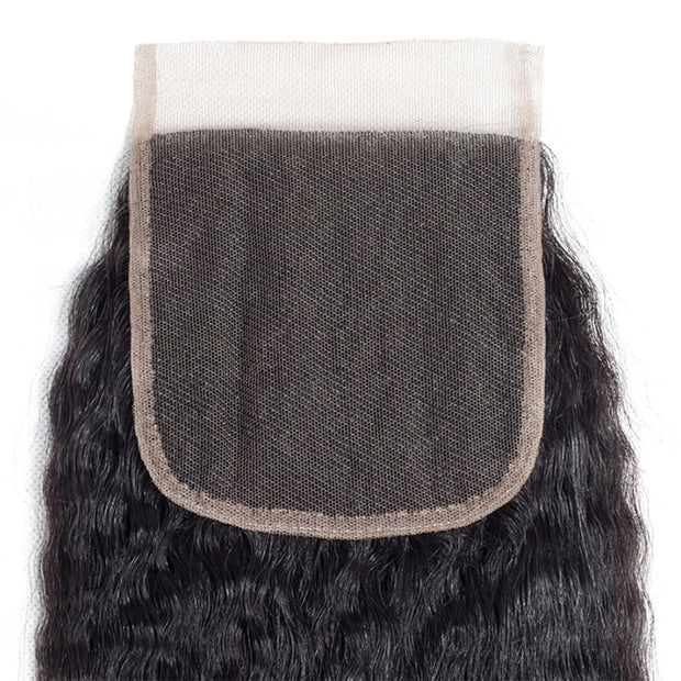 5X5HD Lace Kinky Straight Closure Natural Black 100 Human Mink Hair Swiss Lace / Skin-melt Lace / Invisible Lace