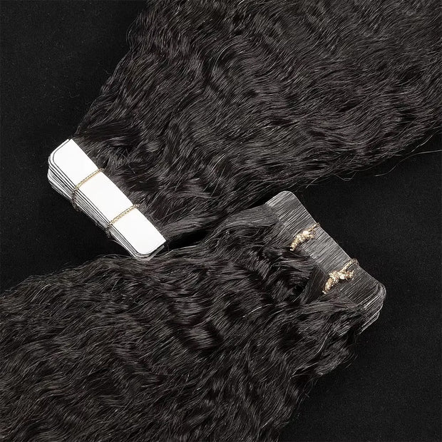 Tape In Hair Extensions Human 50g Hair Kinky Straight Natural Color With Replacement Tapes 20 Pcs, Remover