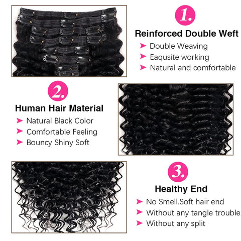 Clip in Mink Hair Extensions 100 Human Hair, 7pcs Natural Black Deep Wave