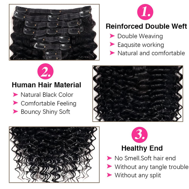Clip in Mink Hair Extensions 100 Human Hair, 7pcs Natural Black Deep Wave