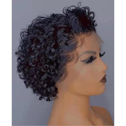 13x1 Lace Front Wigs,Short Curly Human Hair Wigs Pixie Cut Bob Glueless Wigs