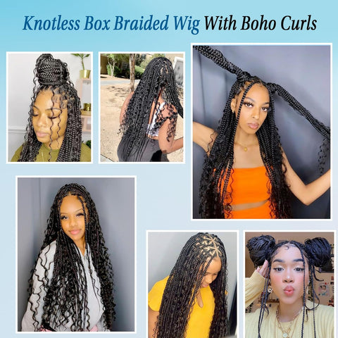 Olymei Knotless Braided Wig Box Braids Wig for Women Box Braids Lace Front Wigs Full Double Lace Braid Wigs 36" #1B