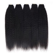 Tape In Hair Extensions Human 50g Hair Kinky Straight Natural Color With Replacement Tapes 20 Pcs, Remover