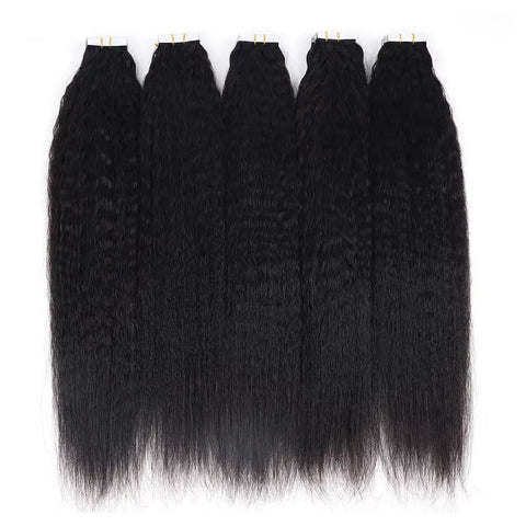 Tape In Hair Extensions Human 50g Hair Kinky Straight Natural Color With Replacement Tapes 20 Pcs, Remover