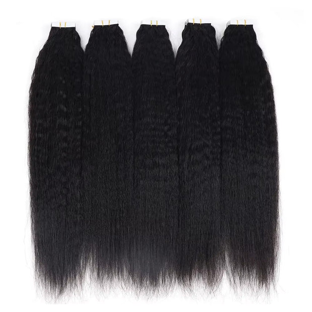 Tape In Hair Extensions Human 50g Hair Kinky Straight Natural Color With Replacement Tapes 20 Pcs, Remover