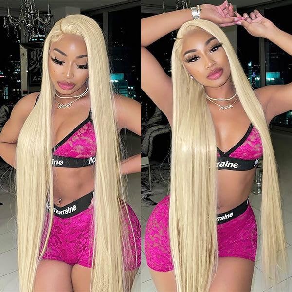 Transparent Lace 13x4 Frontal Wig Color Blonde(613) Straight 100 Human Hair