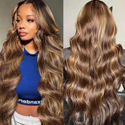 5x5 Highlight Lace Closure Wig Human Hair Body Wave P4/27 Ombre Honey Blonde Wig 180 Density