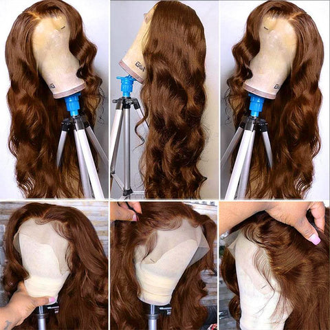 13x4 Lace Frontal Wig  Body Wave Color #4 Human Hair 180 Density 100 human virgin hair Chocolate Brown