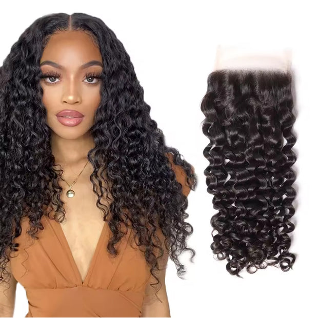 Burmese Curly Human Hair Bundles #1B Natural Color Wavy Mink Hair and 5*5 Transparent Closure For Women