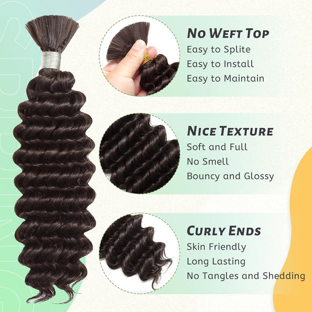 Ustar Basics Color #2 Human Braiding Hair deep Wave Bulk 100 human Mink Hair 100g/bundle 18-22 inch