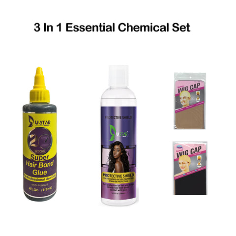 Quick weave essential chemical set,  protective shield WITH  Hair Weft Glue  and wig caps for Quick Weave