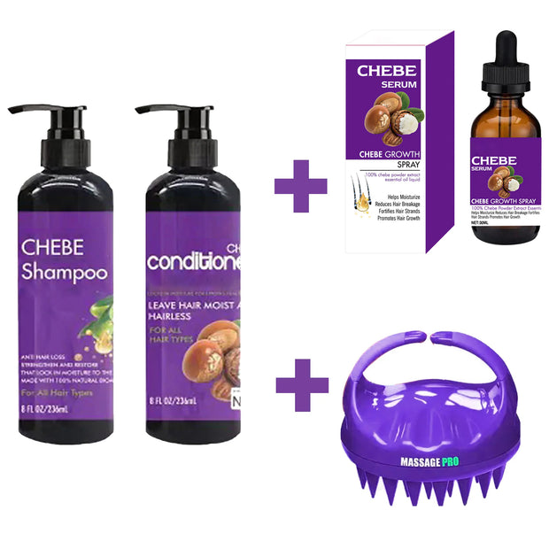 Chebe Intense Hair Growth Set Shampoo & Conditioner + Chebe Growth Hair Solution + Scalp Hair Massager