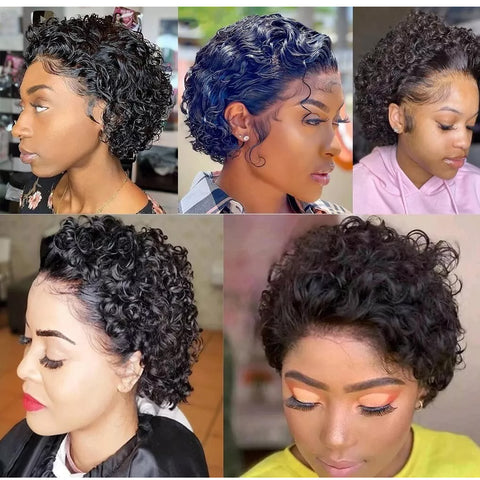 13x1 Lace Front Wigs,Short Curly Human Hair Wigs Pixie Cut Bob Glueless Wigs