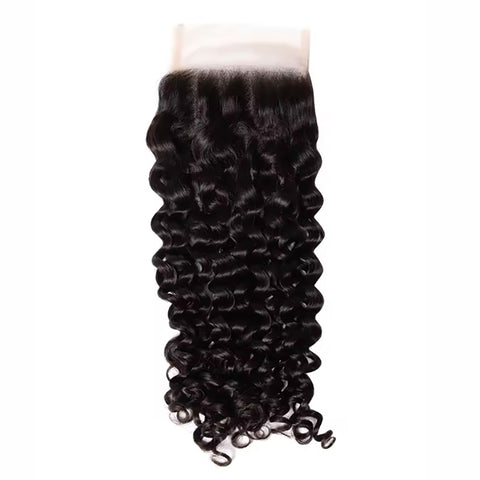 Burmese Curly Human Hair Bundles #1B Natural Color Wavy Mink Hair and 5*5 Transparent Closure For Women
