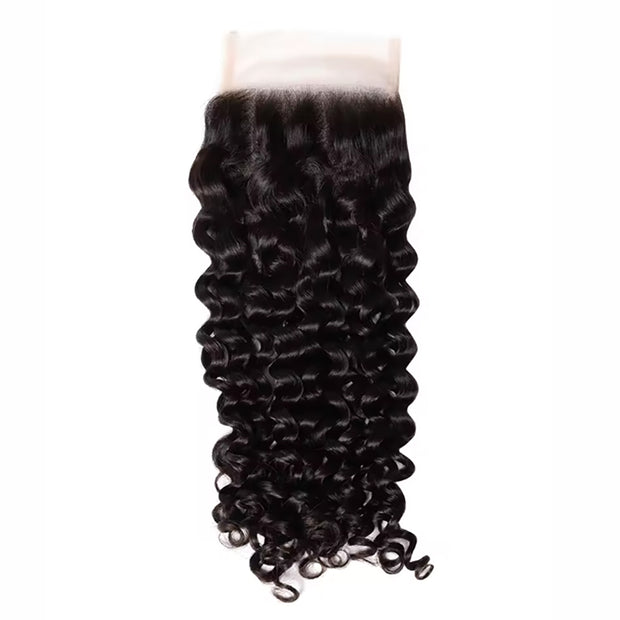 Burmese Curly Human Hair Bundles #1B Natural Color Wavy Mink Hair and 5*5 Transparent Closure For Women