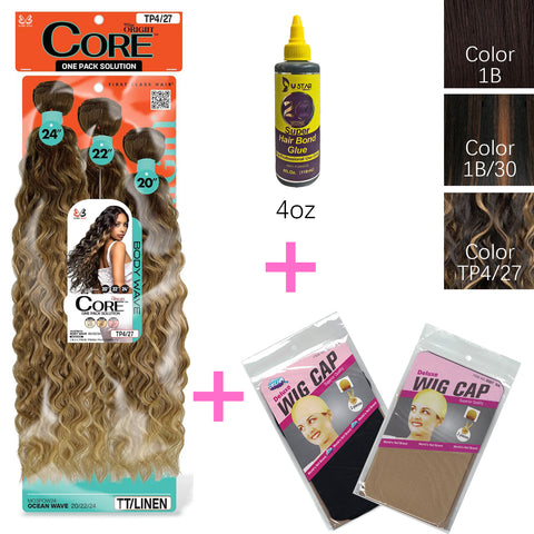 BOBBI BOSS Miss Origin CORE Synthetic Weave Multi Bundle Body Wave (20, 22, 24 inch) With  Wig Cap and Super Hair Glue