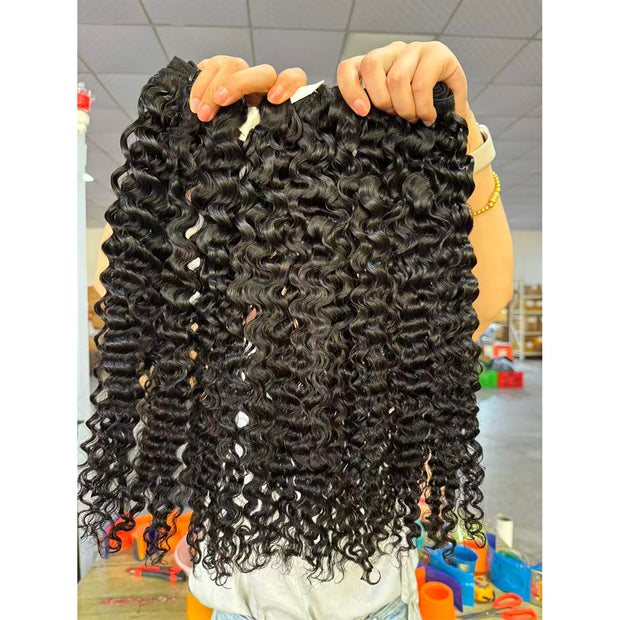 Burmese Curly Human Hair Bundles #1B Natural Color and 5x5 Transparent Closure For Women