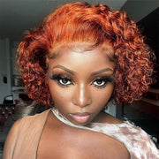 13x1 Lace Front Orange Wigs,Short Curly Human Hair Wigs Pixie Cut Bob Glueless Wigs