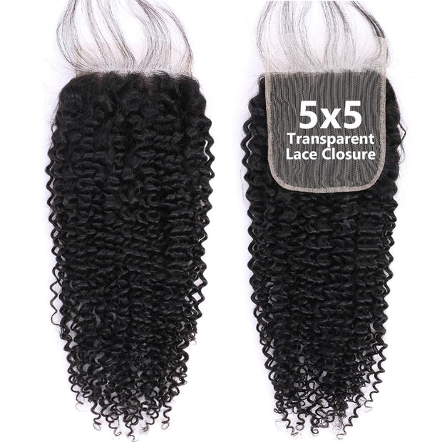 5x5 Transparent Lace Jerry Curl Lace Closure Brazilian Virgin Human Hair