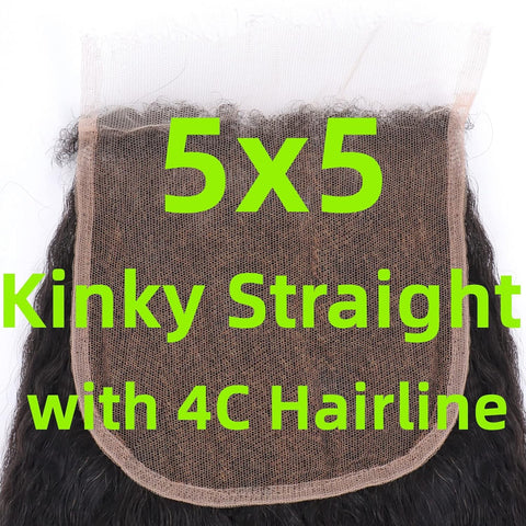 5x5 HD Lace Closure Kinky Straight Virgin Human Hair 3 Bundles