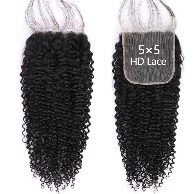 5x5HD Lace Closure Jerry Curl Brazilian Natural Virgin Remy Human Hair