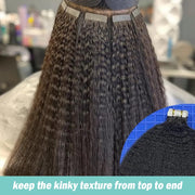 Tape In Hair Extensions Human 50g Hair Kinky Straight Natural Color With Replacement Tapes 20 Pcs, Remover