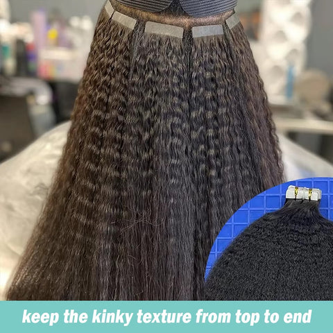 Tape In Hair Extensions Human 50g Hair Kinky Straight Natural Color With Replacement Tapes 20 Pcs, Remover